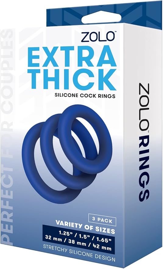 Zolo Extra Thick Silicone Cock Rings - Blue Pack Of 3