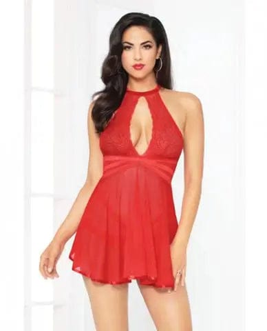 womens lingerie SMALL / Red Lace Mesh Babydoll W/strappy Waist & Panty W/Criss Cross Waistband Teal 7 Til Midnight Lace Mesh Babydoll W/strappy Waist & Panty W/Criss Cross Waistband