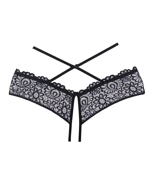 womens lingerie Black / One size Adore Crayzee Open Panty W/criss Cross Waist Straps & Lace Allure Adore Crayzee Open Panty W/criss Cross Waist Straps & Lace - Hugz and