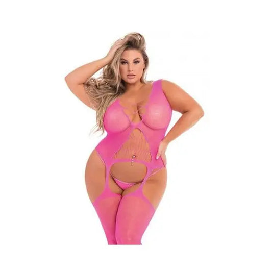 womens lingerie Flight Risk Sheer Bodystocking Pink O/S Pink Lipstick Flight Risk Sheer Bodystocking Pink O/S - Hugz and Kizzez
