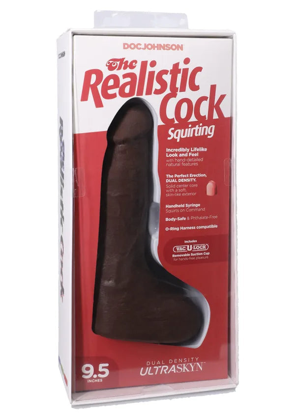 The Realistic Cock Squirting 9.5 In. Ultraskyn Vac-u-lock Dildo Chocolate