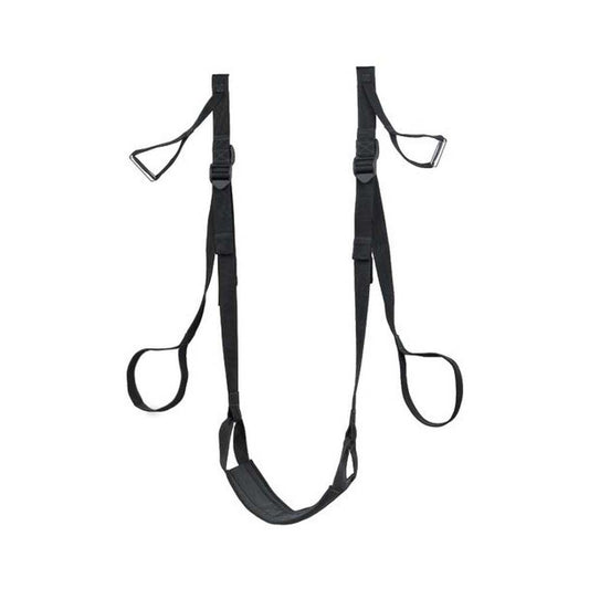Black exercise suspension trainer on a white background