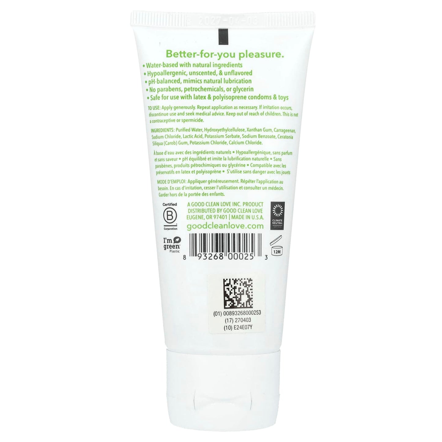 Good Clean Love Bionude Personal Lubricant 3oz Hugz and Kizzez