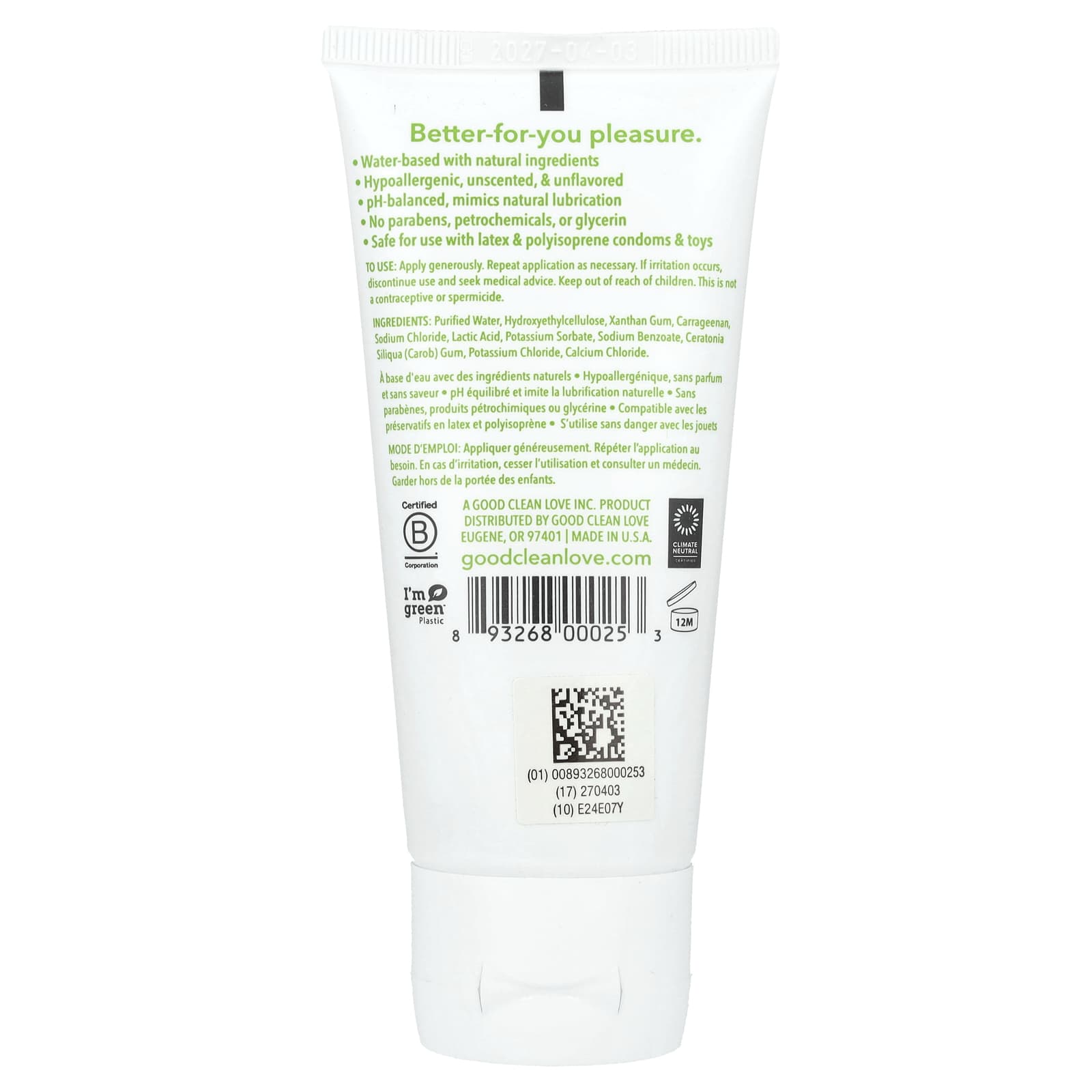 Good Clean Love Bionude Personal Lubricant 3oz Hugz and Kizzez