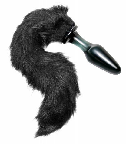 Midnight Fox Glass Butt Plug with Tail Black