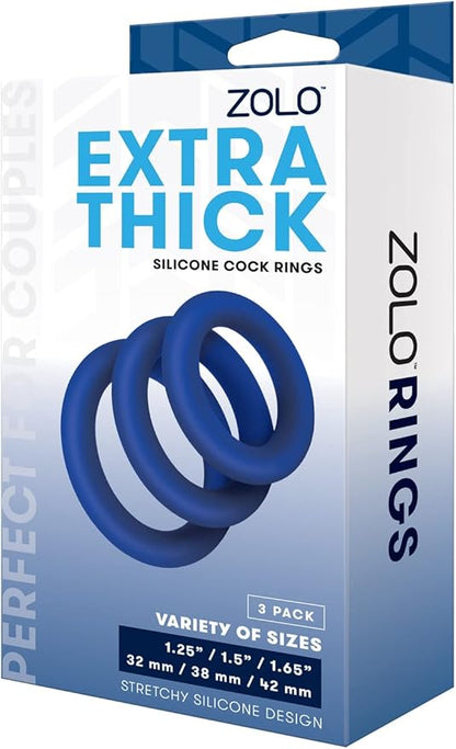 Zolo Extra Thick Silicone Cock Rings - Blue Pack Of 3
