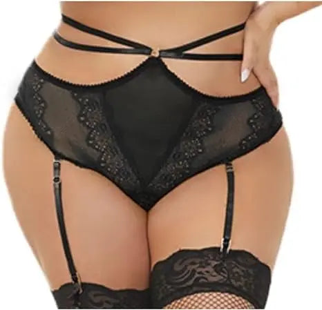 Stretch Lace High Waist Panty W/double Straps & Garters Black 7 Til Midnight Stretch Lace High Waist Panty W/double Straps & Garters Black Lg - 