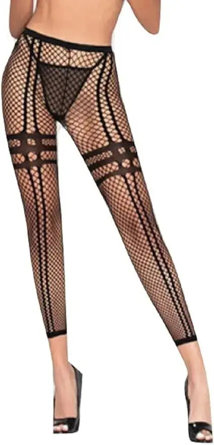 womens lingerie O/S Industrial Net Leggings W/stripe Details Black O/s 7 Til Midnight Industrial Net Leggings W/stripe Details Black O/s - Hugz and Kizzez