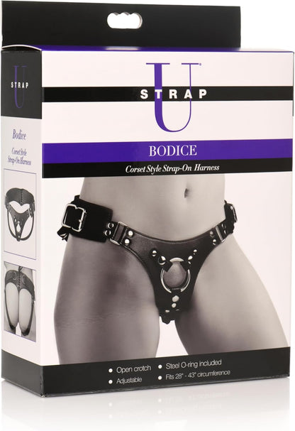 Strap U Bodice Corset Style Strap On Harness Black O/S