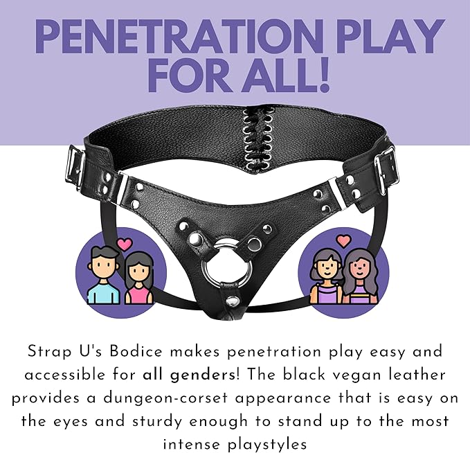 Strap U Bodice Corset Style Strap On Harness Black O/S