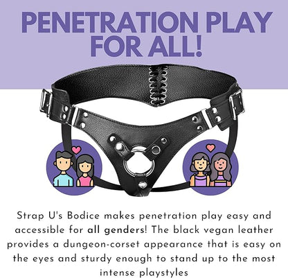 Strap U Bodice Corset Style Strap On Harness Black O/S