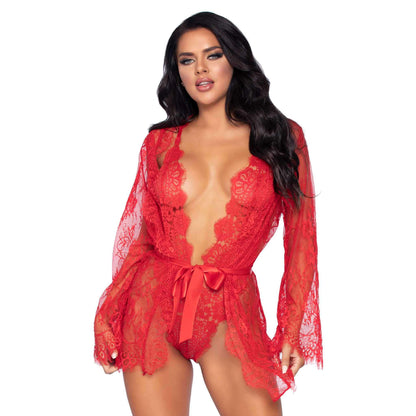 Floral Lace Teddy Thong Robe Tie