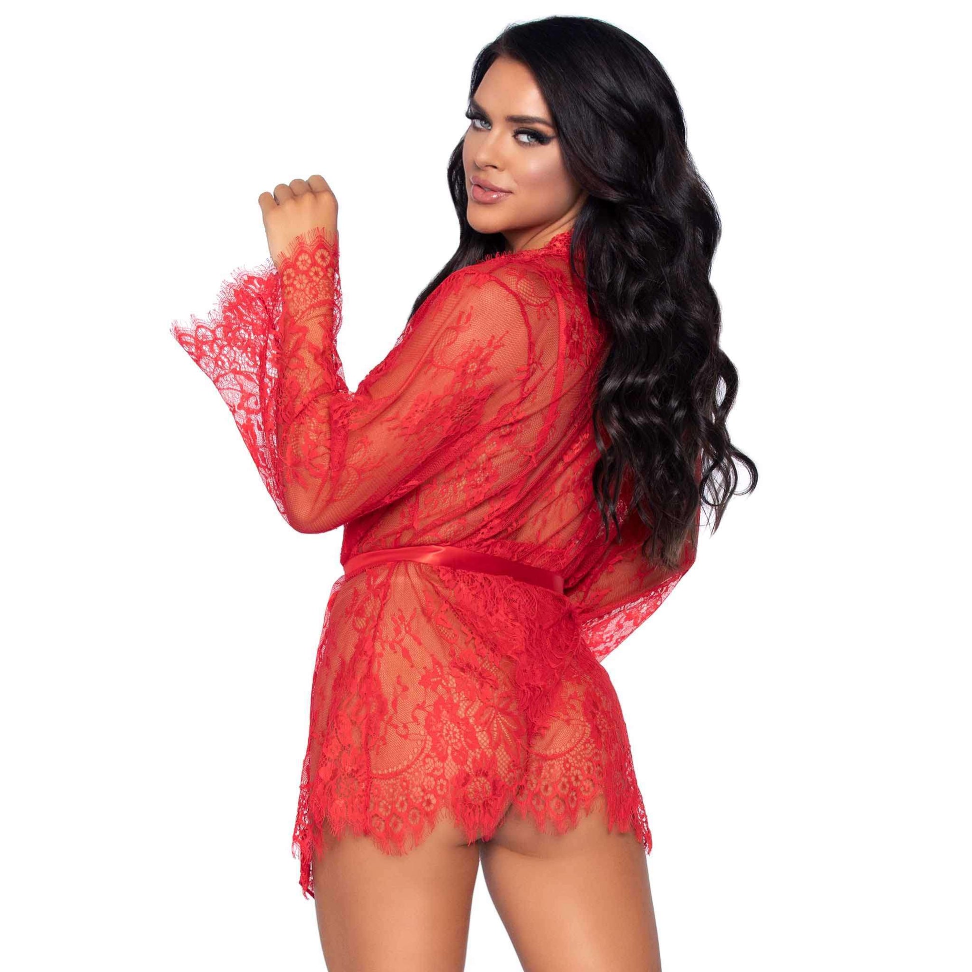 Floral Lace Teddy Thong Robe Tie