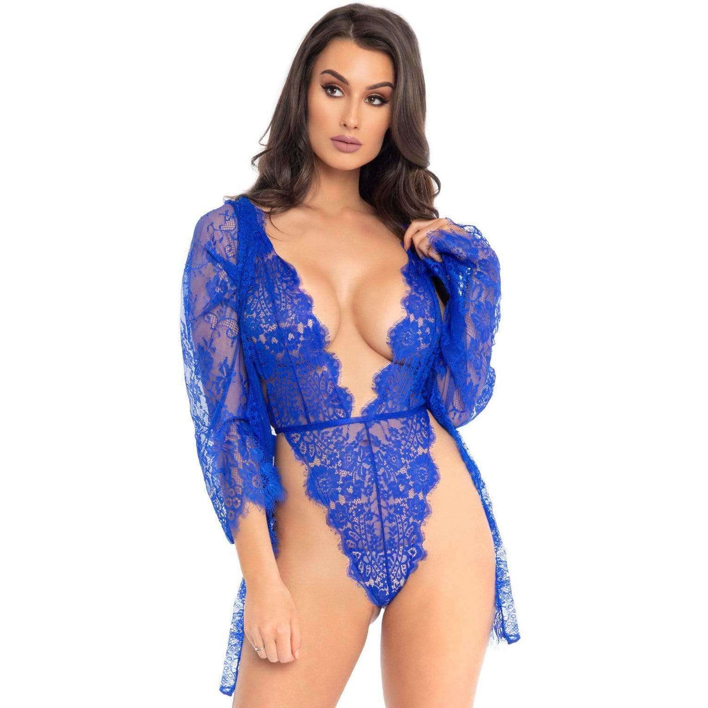 Floral Lace Teddy Thong Robe Tie
