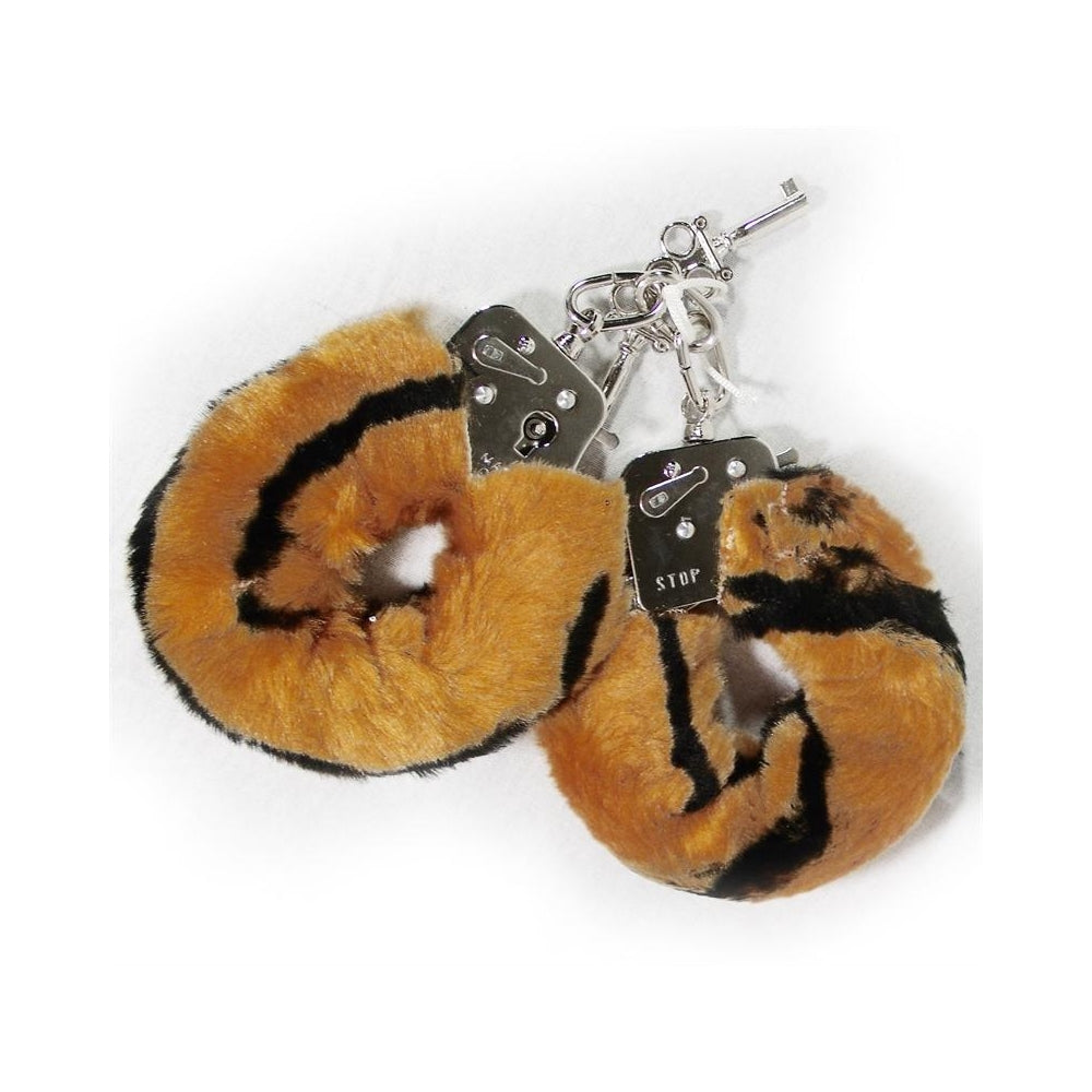 Pair of orange scrunchies with black stripes on a white background