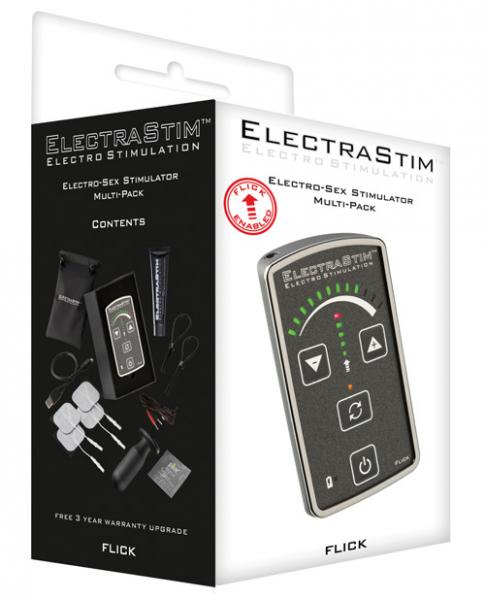 ElectraStim Flick electro-sex stimulator packaging on a white background