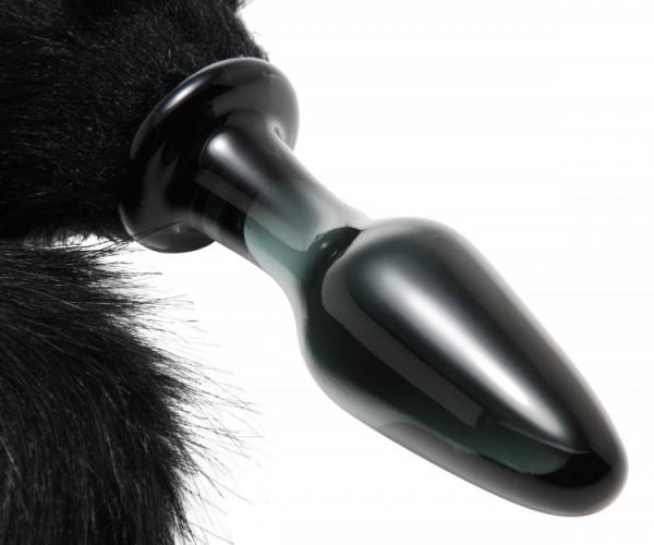 Midnight Fox Glass Butt Plug with Tail Black