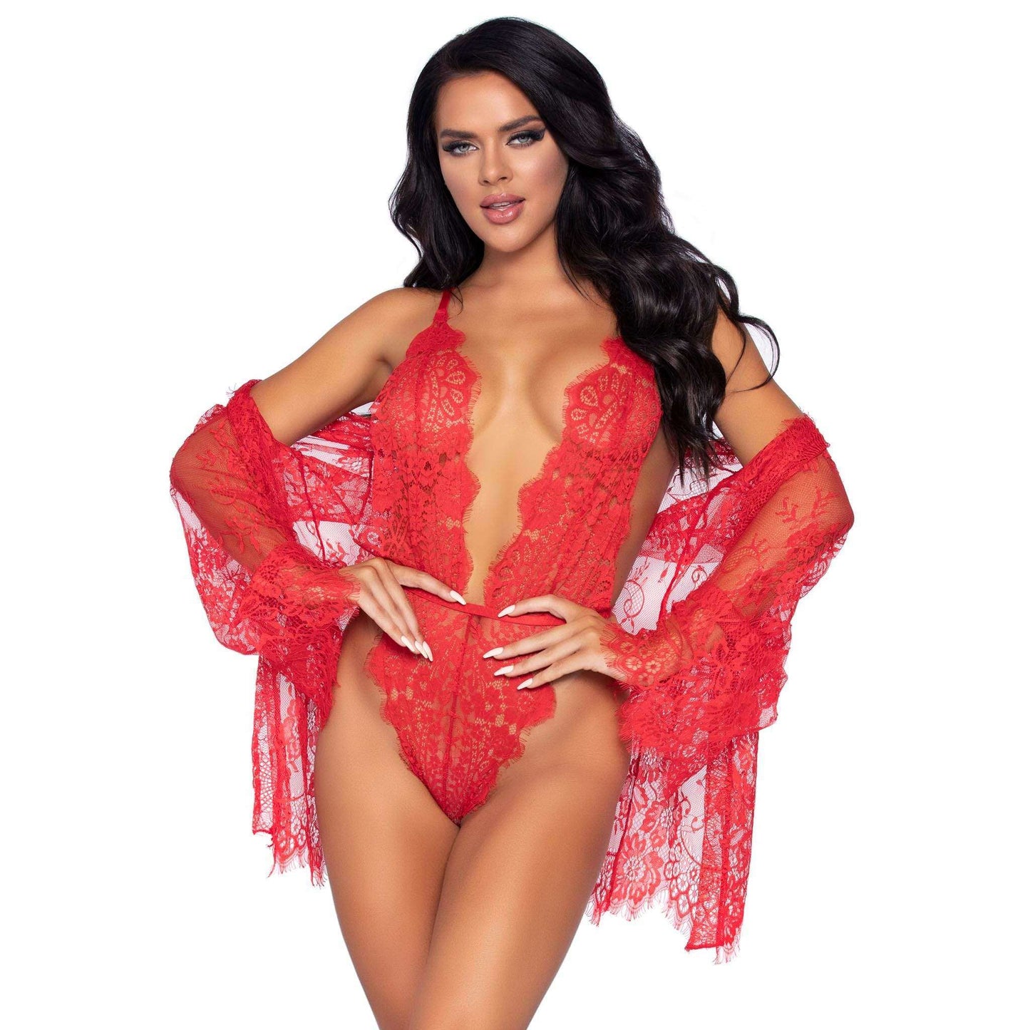 Floral Lace Teddy Thong Robe Tie
