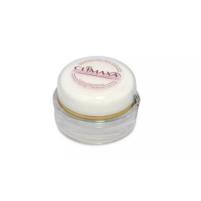 Climaxa cream jar with white lid on a white background