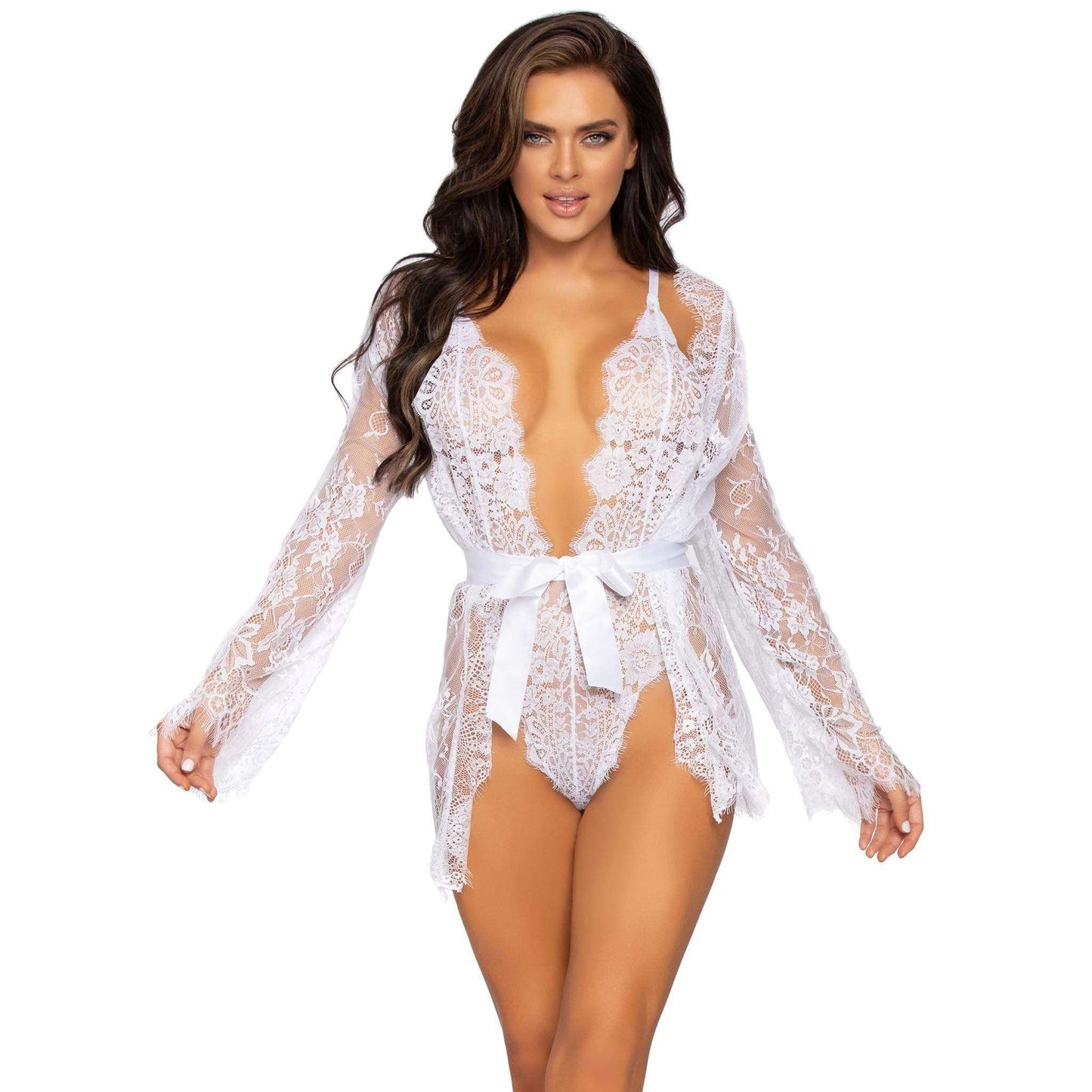 Floral Lace Teddy Thong Robe Tie