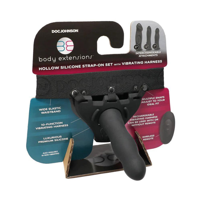 Body Extensions Hollow Slim Dong Strap-on 2-piece Set With Clitoral Vibrator Black