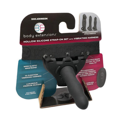 Body Extensions Hollow Slim Dong Strap-on 2-piece Set With Clitoral Vibrator Black