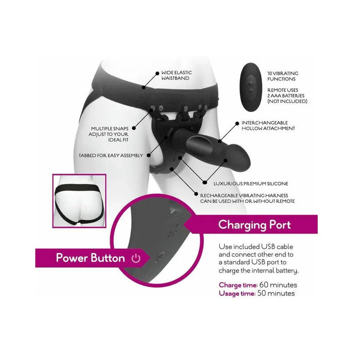 Body Extensions Hollow Slim Dong Strap-on 2-piece Set With Clitoral Vibrator Black