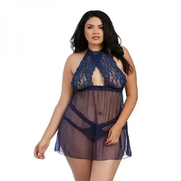 sex toys Midnight Blue / Queen Dreamgirl Stretch Lace & Mesh Babydoll with High-neck Halter Styling Midnight Queen Dreamgirl dreamgirl-stretch-lace--mesh-babydoll-with-high-neck-halter-styling-midnight-queen