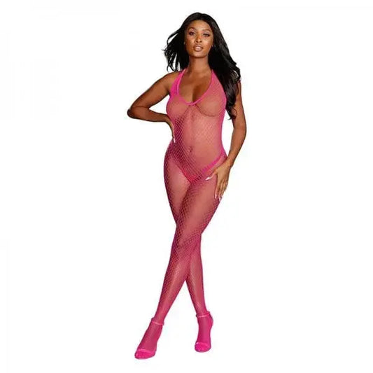 sex toys Pink / O/S Dreamgirl Diamond Halter Bodystocking With Open Crotch Neon Pink Os Dreamgirl dreamgirl-diamond-halter-bodystocking-with-open-crotch-neon-pink-os