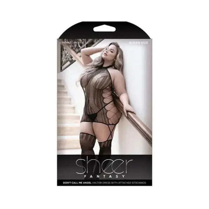 sex toys Black / Queen Sheer Don't Call Me Angel Halter Dress With Net Side Panels And Attached Stockings Black O/s Fantasy Lingerie sheer-dont-call-me-angel-halter-dress-with-net-side-panels-and-attached-stockings