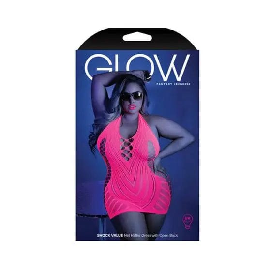 dresses Neon Pink / Queen Size Glow Shock Value Net Halter Dress Neon Pink Glo Glow Shock Value Net Halter Dress Neon Pink - Hugz and Kizzez