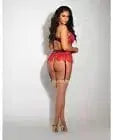 Eyelash Lace Underwire Bra, Garter Skirt & G-string Red Hugz and Kizzez