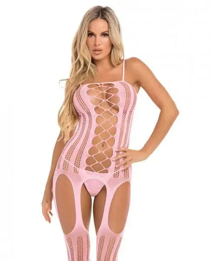 womens lingerie Pink Lipstick Fake News Bodystocking Pink O/s Pink Lipstick Pink Lipstick Fake News Bodystocking Pink O/s - Hugz and Kizzez