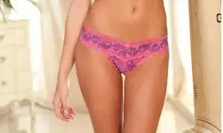 womens lingerie Crotchless Lace V-Thong - Pink M/L Rene Rofe Crotchless Lace V-Thong - Pink M/L - Hugz and Kizzez