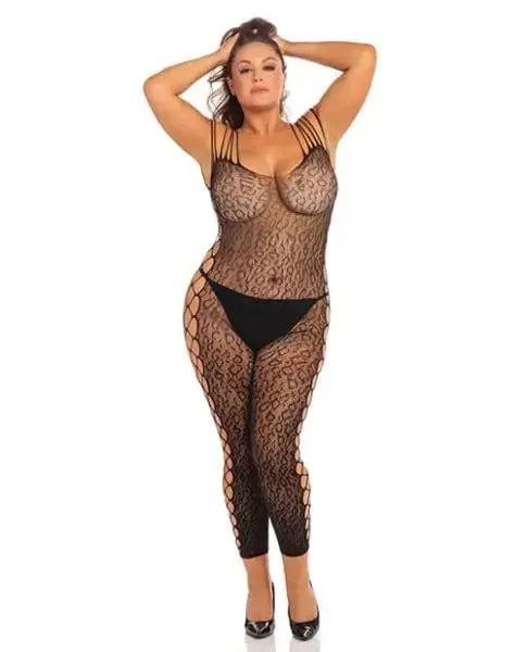 womens lingerie Rene Rofe Animal Crotchless Bodystocking Black 1x/2x Rene Rofe Rene Rofe Animal Crotchless Bodystocking Black 1x/2x - Hugz and Kizzez