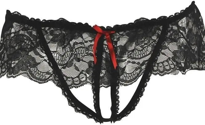 womens lingerie Rene Rofe Lace Peek-A-Boo Bra and Crotchless Panty Set Black M/L Rene Rofe Rene Rofe Lace Peek-A-Boo Bra and Crotchless Panty Set Black M/L - 