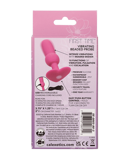 First Time Vibrating Beaded Anal Probe - Pink
